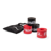 Gruppenbild schwarzes und rotes Flossband mit Beutel
